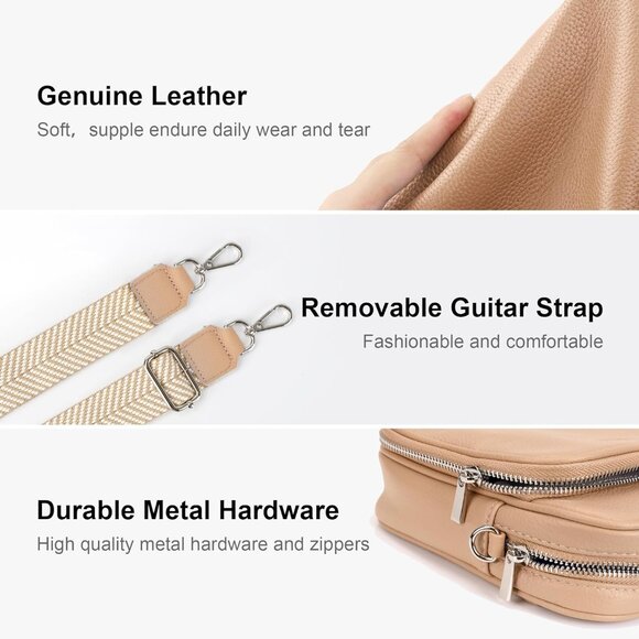 Tan Genuine Leather Small Crossbody Purse RFID Wallet Multi-Pocket with Adjustab - Picture 6 of 8